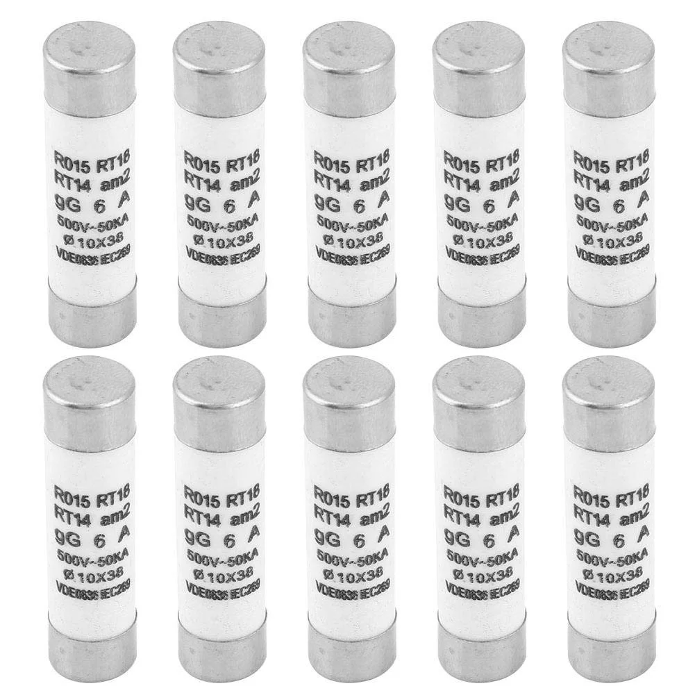 KSZJSD 10 عدد فیوز استوانه ای RT14-20، کیت فیوز 10x38 با ظرفیت شکست بالا، 380-500VAC 5/6/10/20/32 آمپر (6 آمپر)