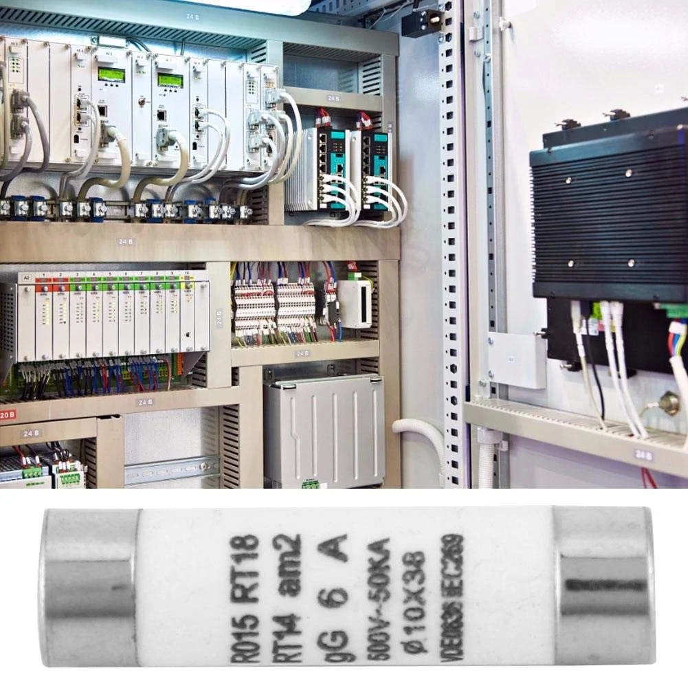 KSZJSD 10 عدد فیوز استوانه ای RT14-20، کیت فیوز 10x38 با ظرفیت شکست بالا، 380-500VAC 5/6/10/20/32 آمپر (6 آمپر) KSZJSD 10 عدد فیوز استوانه ای RT14-20، کیت فیوز 10x38 با ظرفیت شکست بالا، 380-500VAC 5/6/10/20/32 آمپر (6 آمپر)