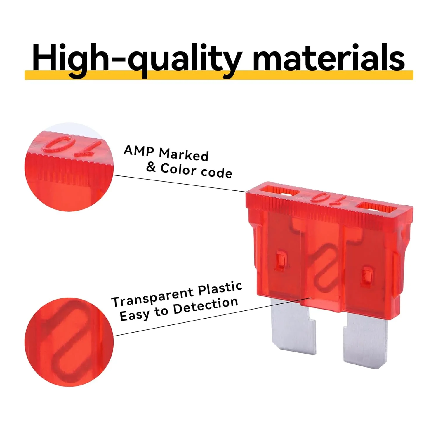 بسته 100 عددی فیوزهای اتومبیل CHERRY CUTE، فیوزهای 10 آمپر ATC/ATO استاندارد معمولی تیغه ای 10A برای خودرو، کامیون، قایق، دریایی، RV