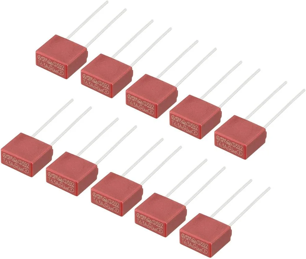sourcing map 10 عدد فیوز مینیاتوری مربعی اسلوموشن DIP نصب شده T6.3A 6.3A 250V قرمز