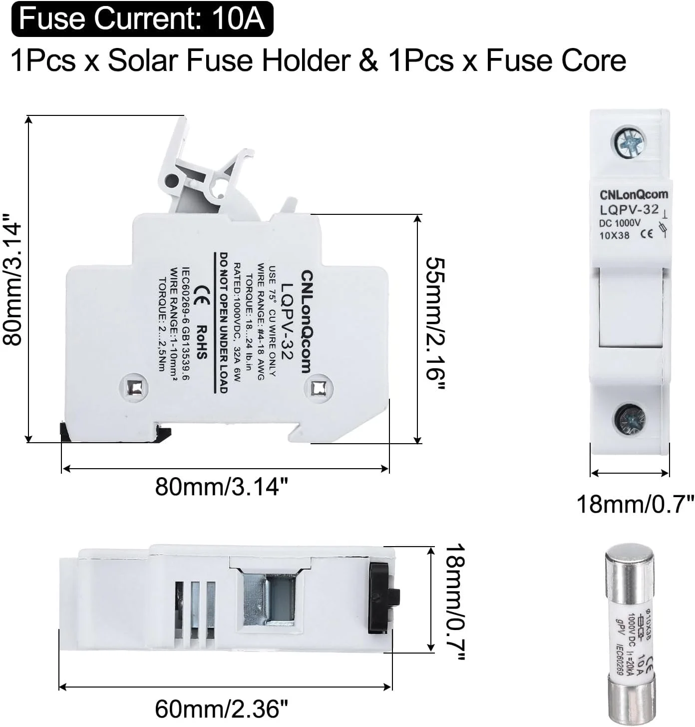 پایه فیوز خورشیدی Sourcing Map با 1 هسته فیوز، DC 1000V 10A تک قطبی 10x38mm پایه نگهدارنده فیوز نصب شده روی ریل DIN برای مدارهای خانگی، ایستگاه فتوولتائیک