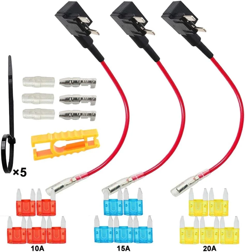 ست 3 عددی فیوز تپ مدار افزودنی کوچک ACS پریمیوم، کیت نگهدارنده فیوز تیغه ای Piggy Back با دسته سیم، 15 عدد فیوز تیغه ای مینی رایگان، 1 عدد فیوز کش، 5 عدد بست کمربندی (12 ولت / 24 ولت)