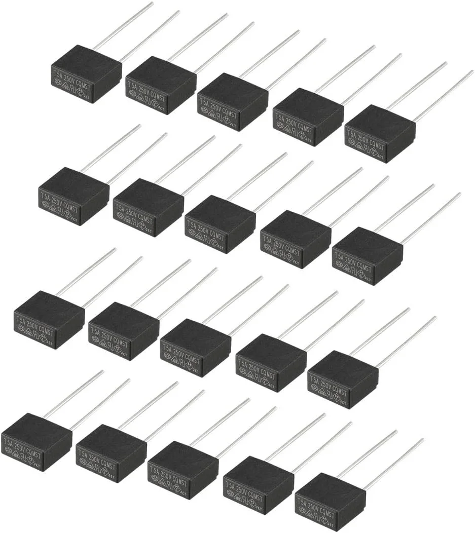 sourcing map 20 عدد فیوز مینیاتوری مربعی با نصب DIP، با تاخیر در سوختن، میکرو فیوز T5A 5A 250V مشکی