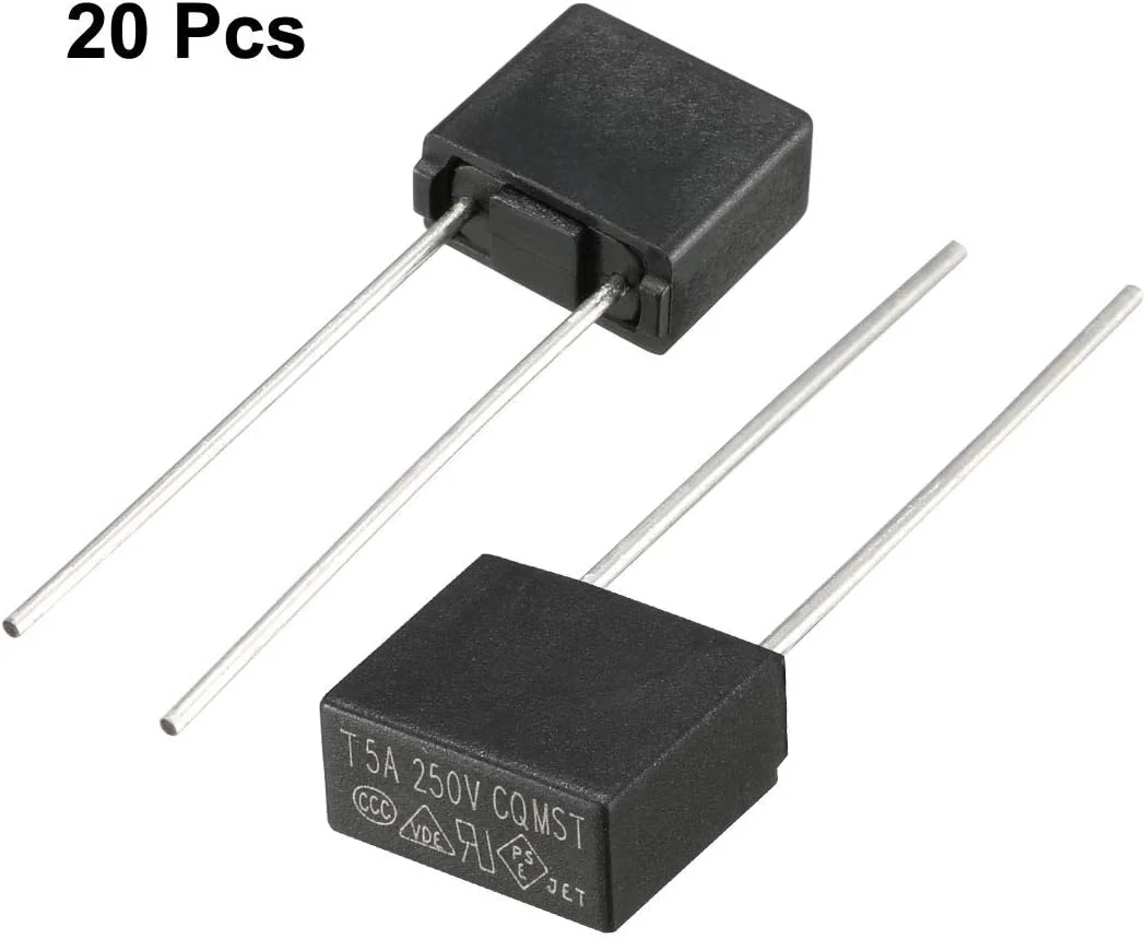 sourcing map 20 عدد فیوز مینیاتوری مربعی با نصب DIP، با تاخیر در سوختن، میکرو فیوز T5A 5A 250V مشکی sourcing map 20 عدد فیوز مینیاتوری مربعی با نصب DIP، با تاخیر در سوختن، میکرو فیوز T5A 5A 250V مشکی