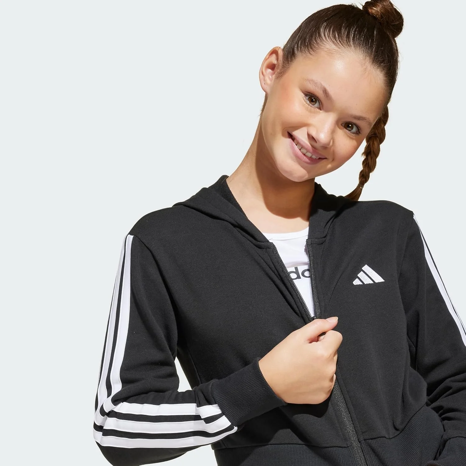 هودی زیپ کامل دخترانه آدیداس Essentials مدل HOODED TRACK TOP (بسته 1 عددی)