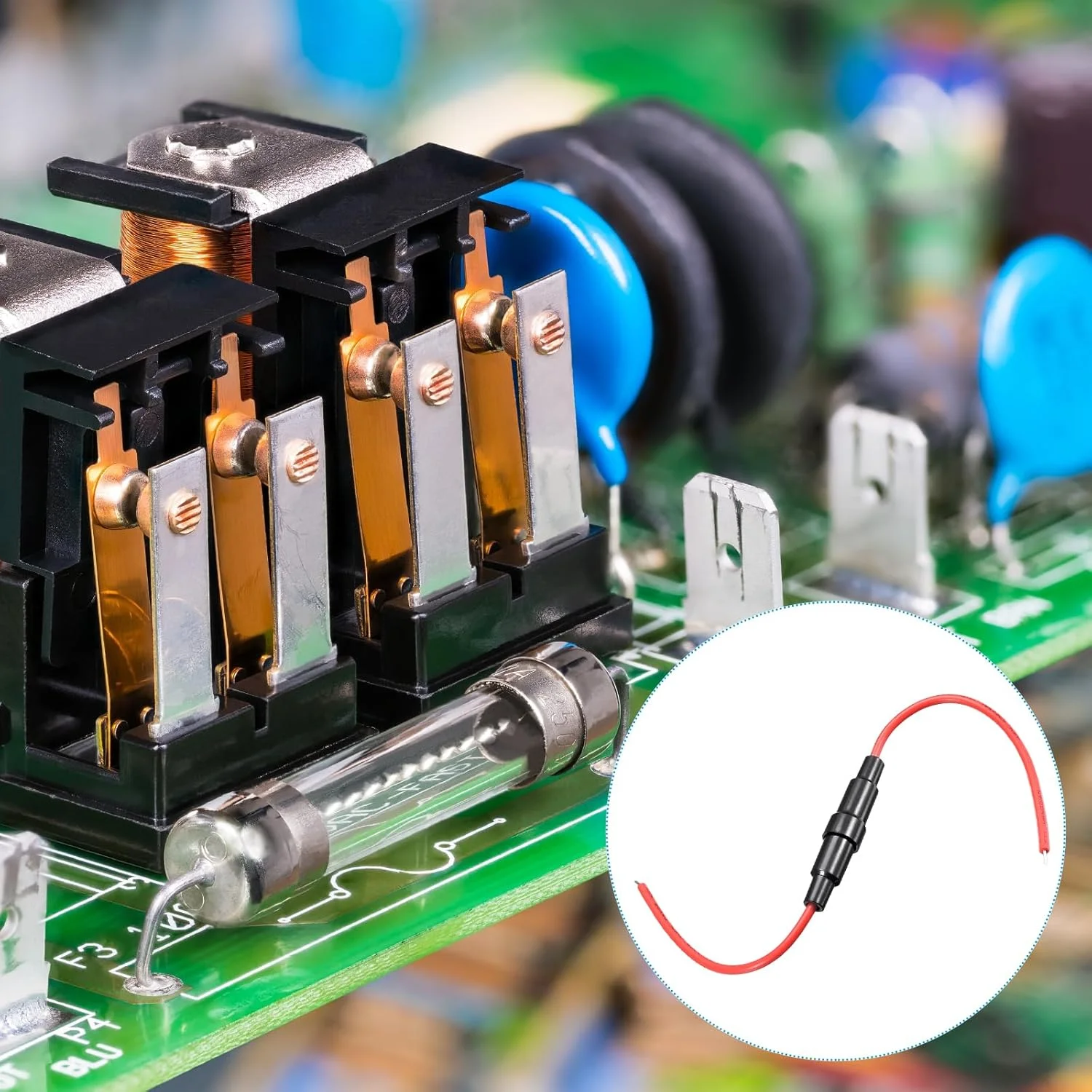 uxcell 5 عدد هولدر فیوز پیچی 5x20 میلی‌متری، سیم قرمز 20 AWG به همراه 10 عدد فیوز شیشه‌ای سریع‌سوز 10 آمپر