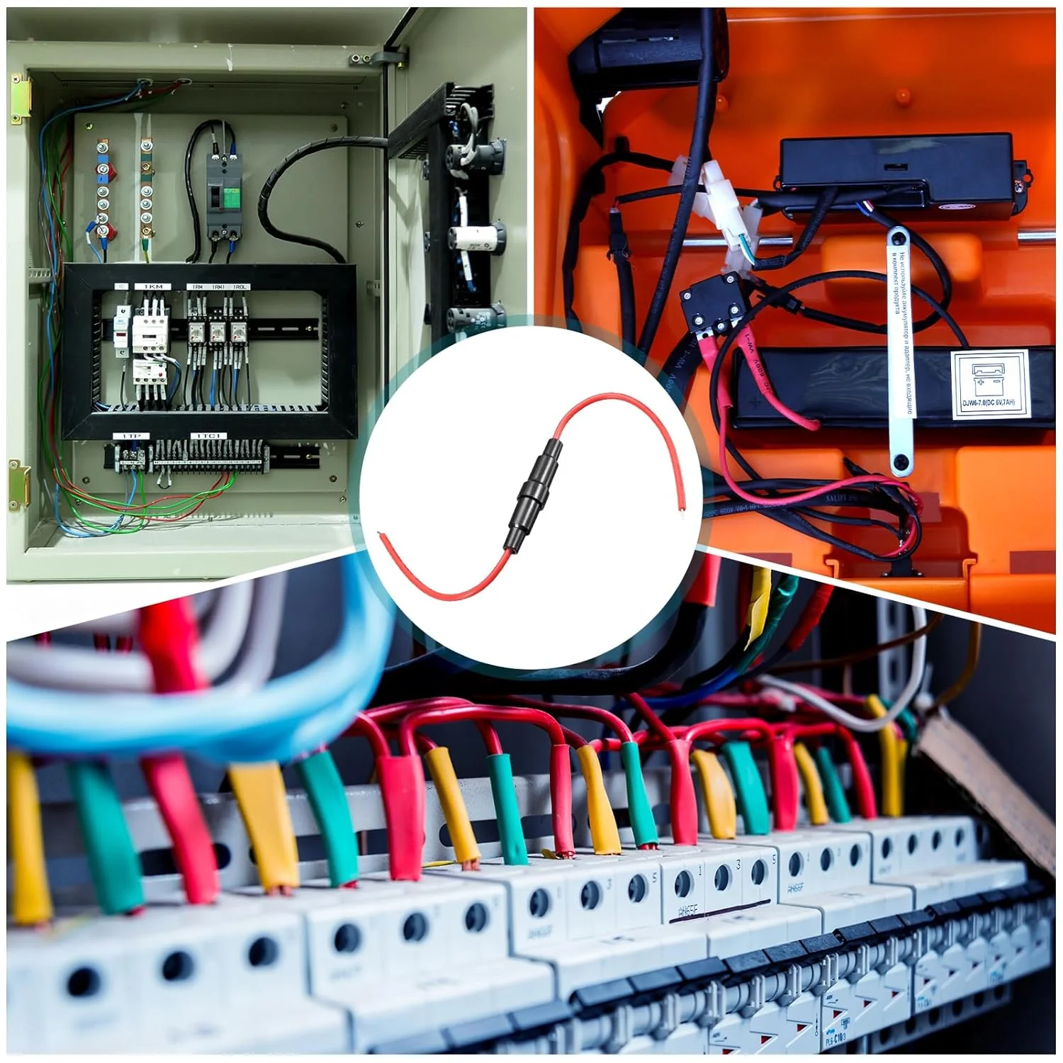 uxcell 5 عدد هولدر فیوز پیچی 5x20 میلی‌متری، سیم قرمز 20 AWG به همراه 10 عدد فیوز شیشه‌ای سریع‌سوز 10 آمپر