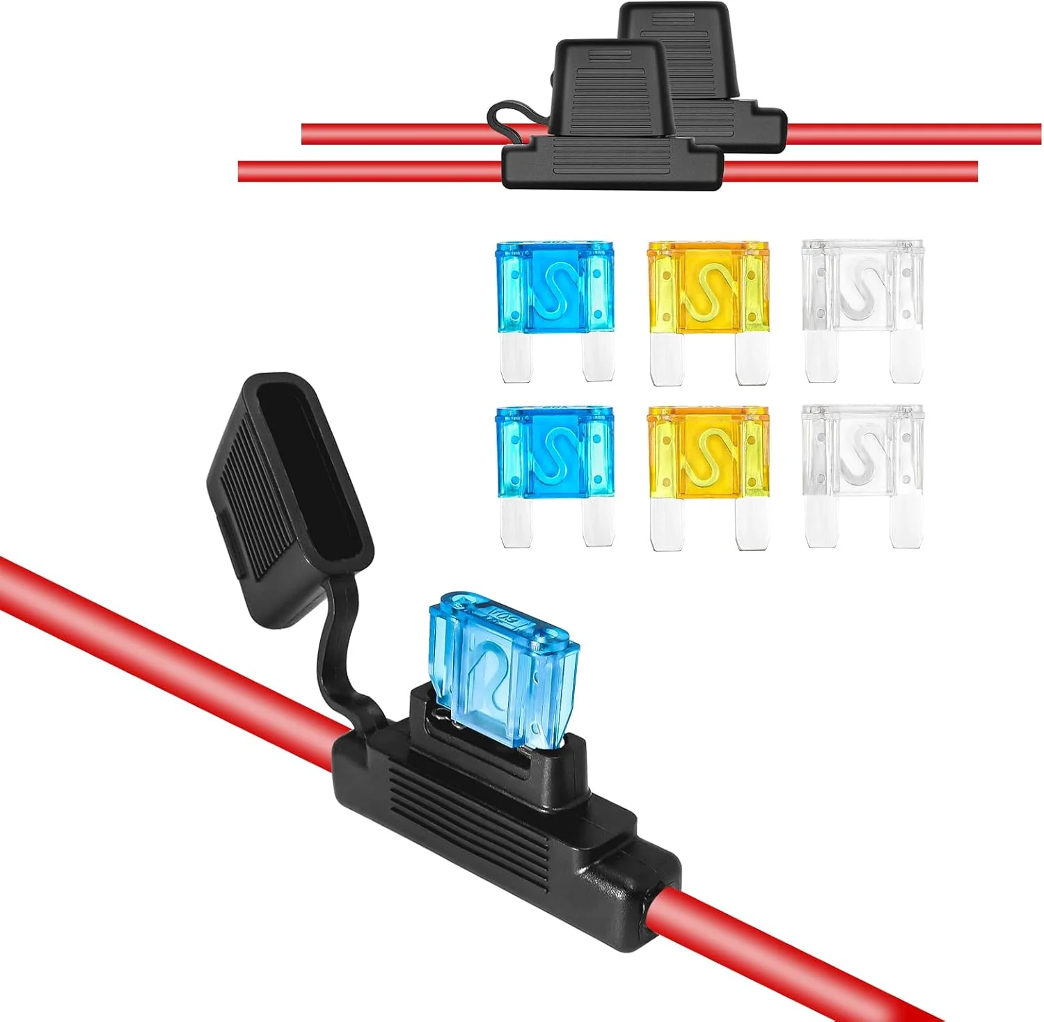 بسته 2 عددی جا فیوزی اینلاین MAXI ضد آب Recoil FHM62 با سیم مسی بدون اکسیژن خالص 6AWG به همراه 2 عدد فیوز 40 آمپر، 2 عدد فیوز 60 آمپر و 2 عدد فیوز 80 آمپر MAXI