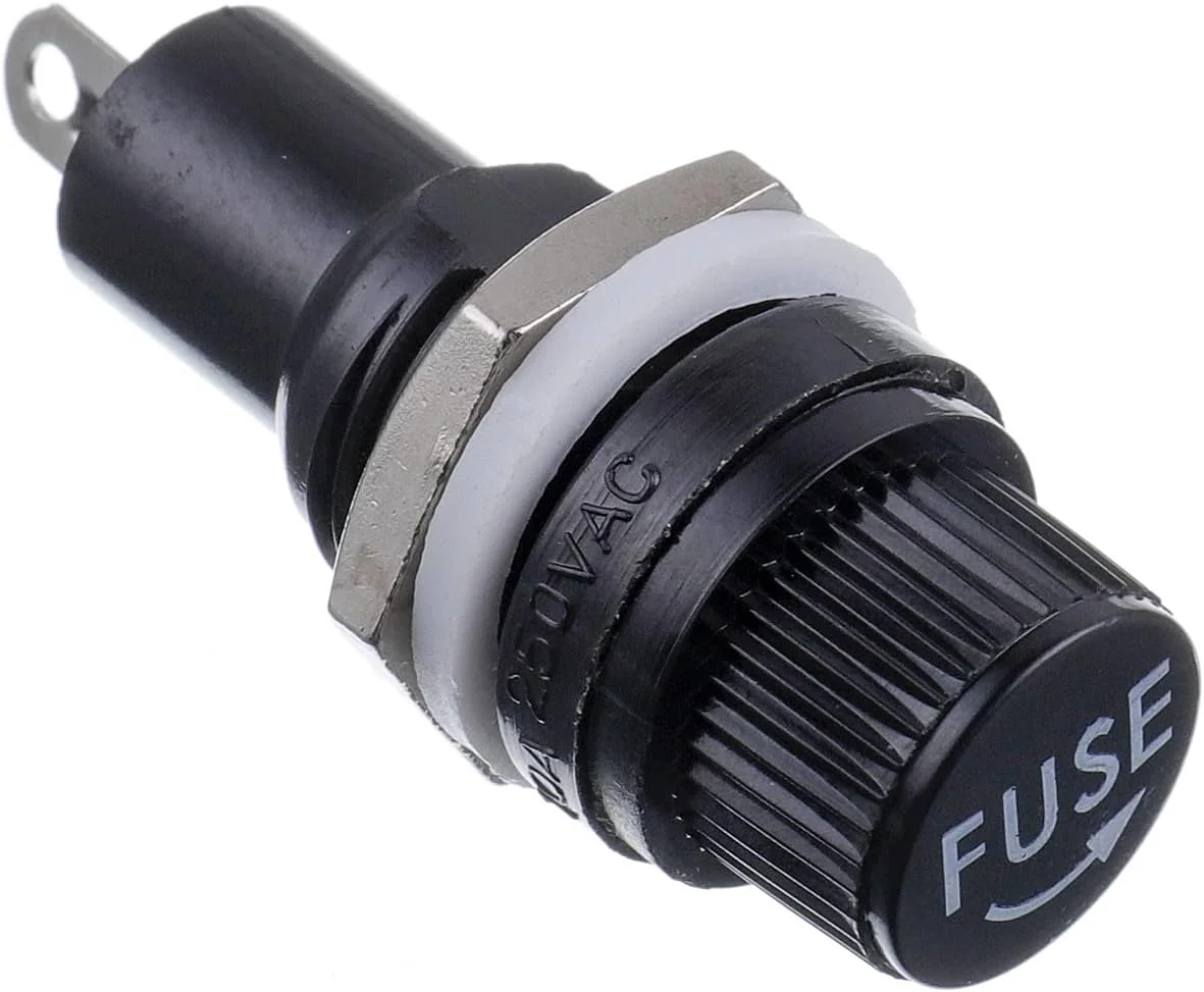 بوجک 10 مقدار 30 عدد هولدر فیوز کلاهک پیچی مشکی 5X20mm با ولتاژ 250 VAC 10 A و 125 VAC 15 A به همراه کیت فیوز شیشه ای سریع سوز 10A/15A بوجک 10 مقدار 30 عدد هولدر فیوز کلاهک پیچی مشکی 5X20mm با ولتاژ 250 VAC 10 A و 125 VAC 15 A به همراه کیت فیوز شیشه ای سریع سوز 10A/15A