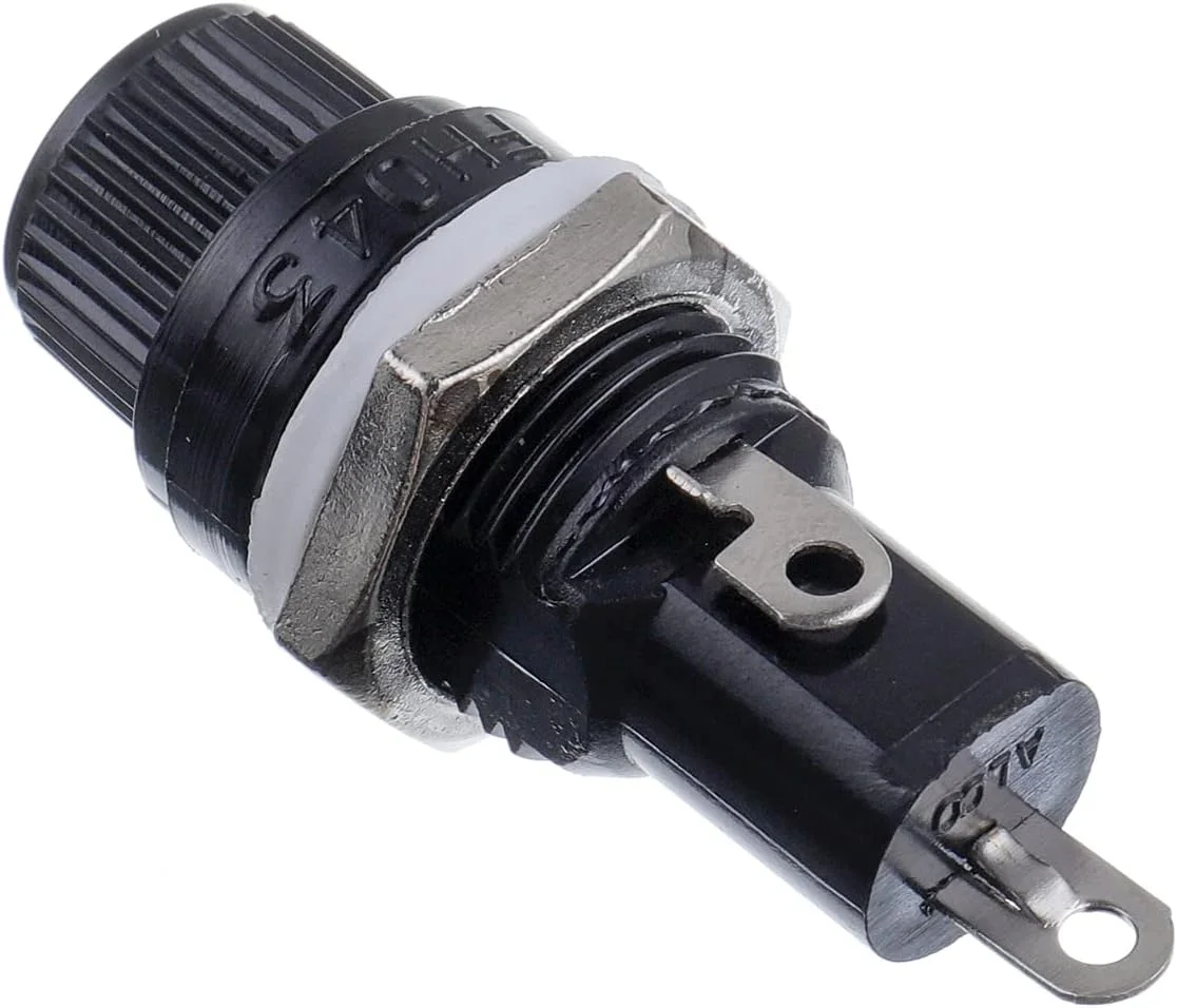 بوجک 10 مقدار 30 عدد هولدر فیوز کلاهک پیچی مشکی 5X20mm با ولتاژ 250 VAC 10 A و 125 VAC 15 A به همراه کیت فیوز شیشه ای سریع سوز 10A/15A بوجک 10 مقدار 30 عدد هولدر فیوز کلاهک پیچی مشکی 5X20mm با ولتاژ 250 VAC 10 A و 125 VAC 15 A به همراه کیت فیوز شیشه ای سریع سوز 10A/15A