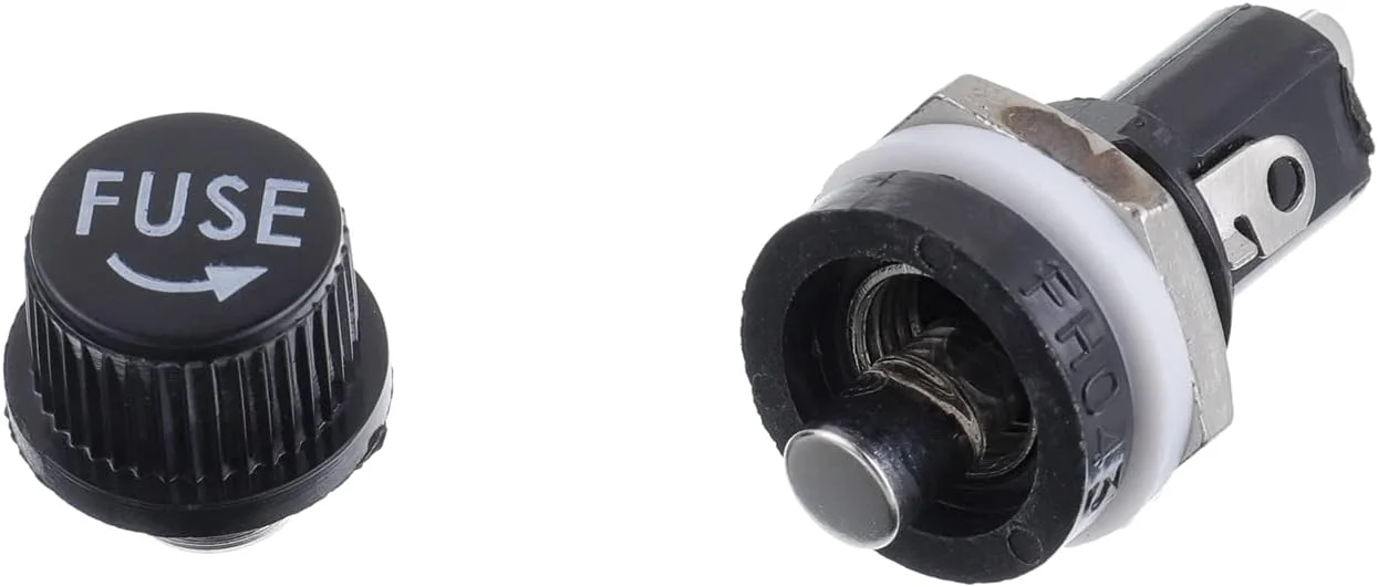 بوجک 10 مقدار 30 عدد هولدر فیوز کلاهک پیچی مشکی 5X20mm با ولتاژ 250 VAC 10 A و 125 VAC 15 A به همراه کیت فیوز شیشه ای سریع سوز 10A/15A بوجک 10 مقدار 30 عدد هولدر فیوز کلاهک پیچی مشکی 5X20mm با ولتاژ 250 VAC 10 A و 125 VAC 15 A به همراه کیت فیوز شیشه ای سریع سوز 10A/15A
