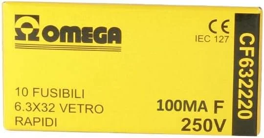 فیوز شیشه ای امگا 250 ولت، فیوز شیشه ای لوله ای سریع سوز، سایز 6.3mmx32mm، جریان نامی 100MA، بسته 10 عددی فیوز شیشه ای امگا 250 ولت، فیوز شیشه ای لوله ای سریع سوز، سایز 6.3mmx32mm، جریان نامی 100MA، بسته 10 عددی