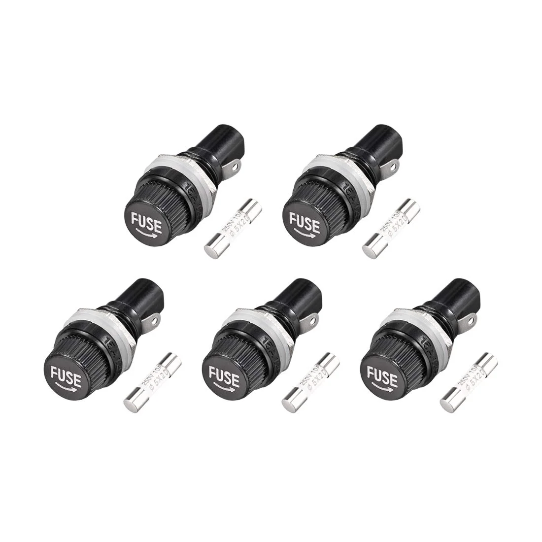 uxcell جا فیوزی پنلی با درپوش پیچی AC 125V/15A 250V/10A به همراه فیوز سرامیکی 5x20mm، 5 ست