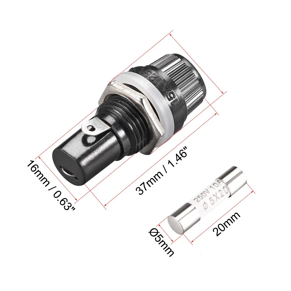 uxcell جا فیوزی پنلی با درپوش پیچی AC 125V/15A 250V/10A به همراه فیوز سرامیکی 5x20mm، 5 ست uxcell جا فیوزی پنلی با درپوش پیچی AC 125V/15A 250V/10A به همراه فیوز سرامیکی 5x20mm، 5 ست