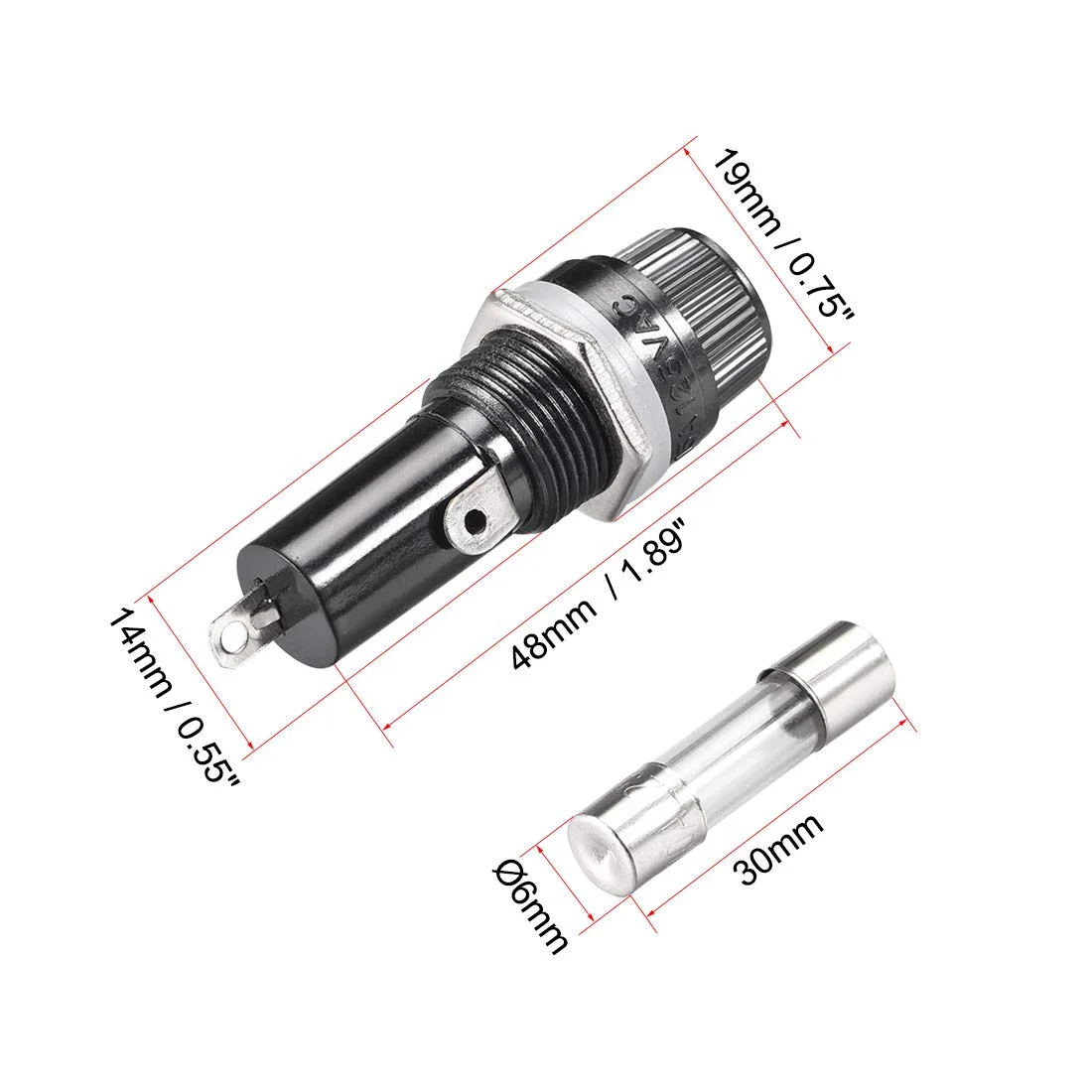 uxcell جا فیوزی پنلی با درپوش پیچی AC 125V/15A 250V/10A مشکی با فیوز شیشه ای 6x30mm 5 ست uxcell جا فیوزی پنلی با درپوش پیچی AC 125V/15A 250V/10A مشکی با فیوز شیشه ای 6x30mm 5 ست