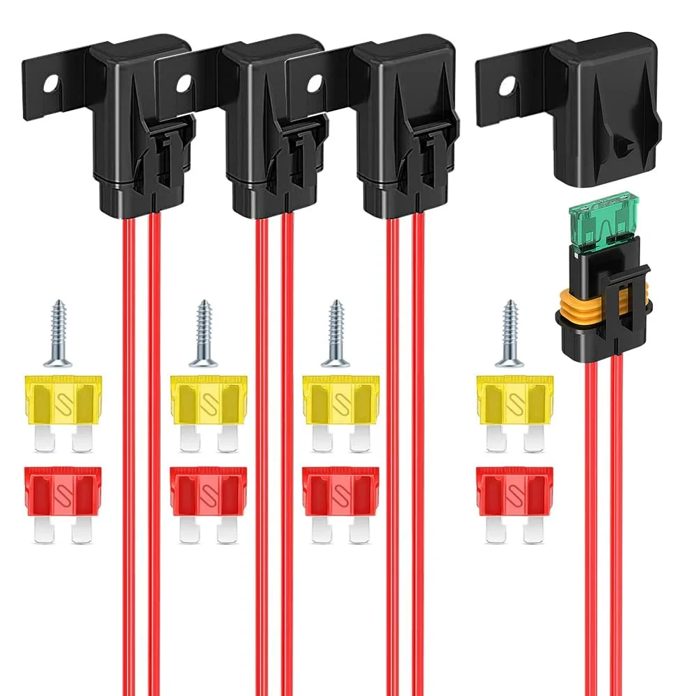 نگهدارنده فیوز خطی Gebildet، بسته 4 عددی IP67 ضد آب سیم کشی 12AWG نگهدارنده فیوز تیغه ای ATC/ATO 20A/30A/40A برای خودرو، دریایی، سیستم برق اتوبوس سنگین