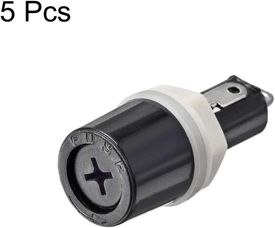 uxcell نگهدارنده فیوز پنلی با درپوش پیچی 5x20mm AC 250V 10A مشکی 5 عددی