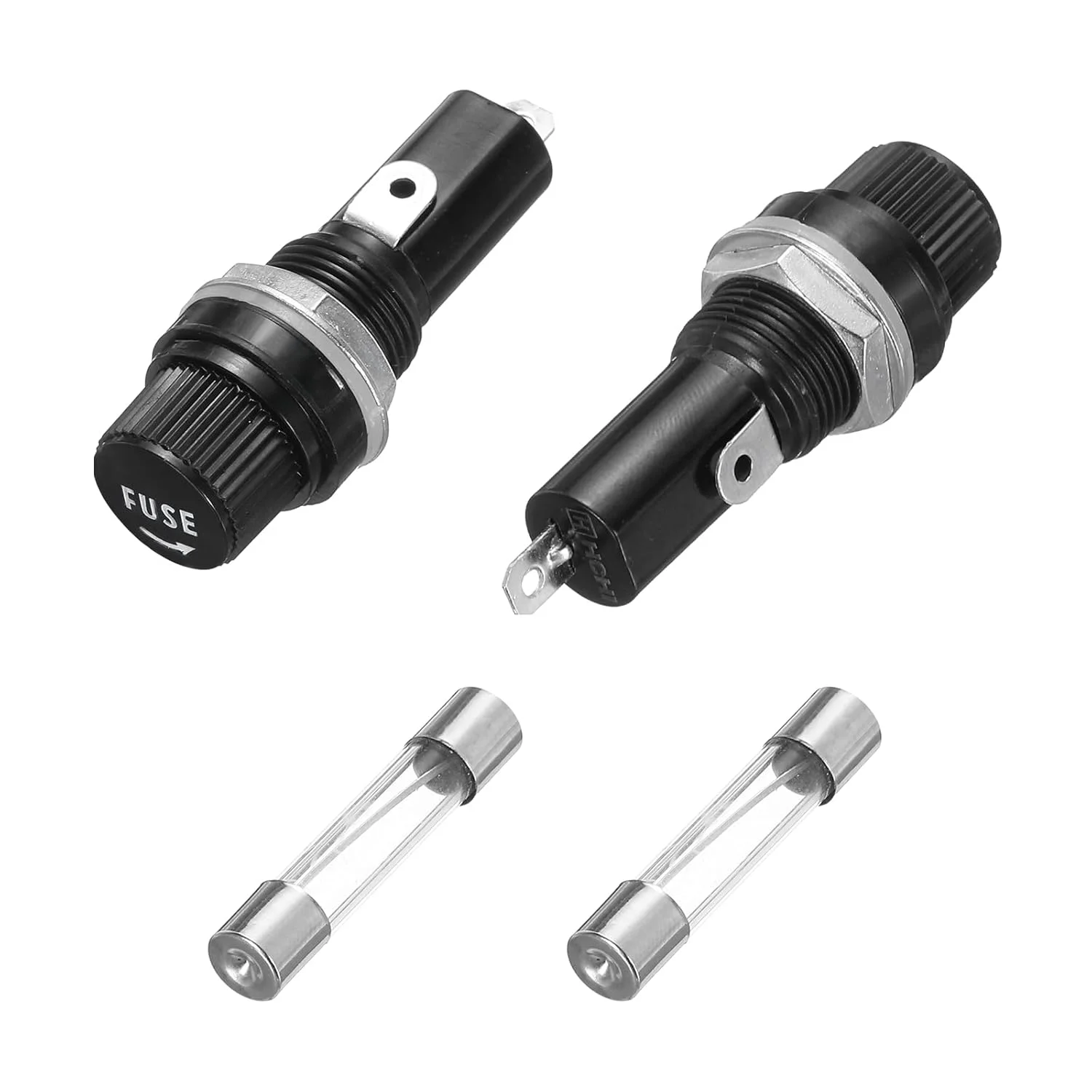 sourcing map 2 عدد جا فیوزی پنلی 45x18.4 میلی متر 250 ولت 125 ولت، جا فیوزی کلاهک پیچی 4 آمپر با 2 عدد فیوز شیشه ای سریع سوز 6x30 میلی متر