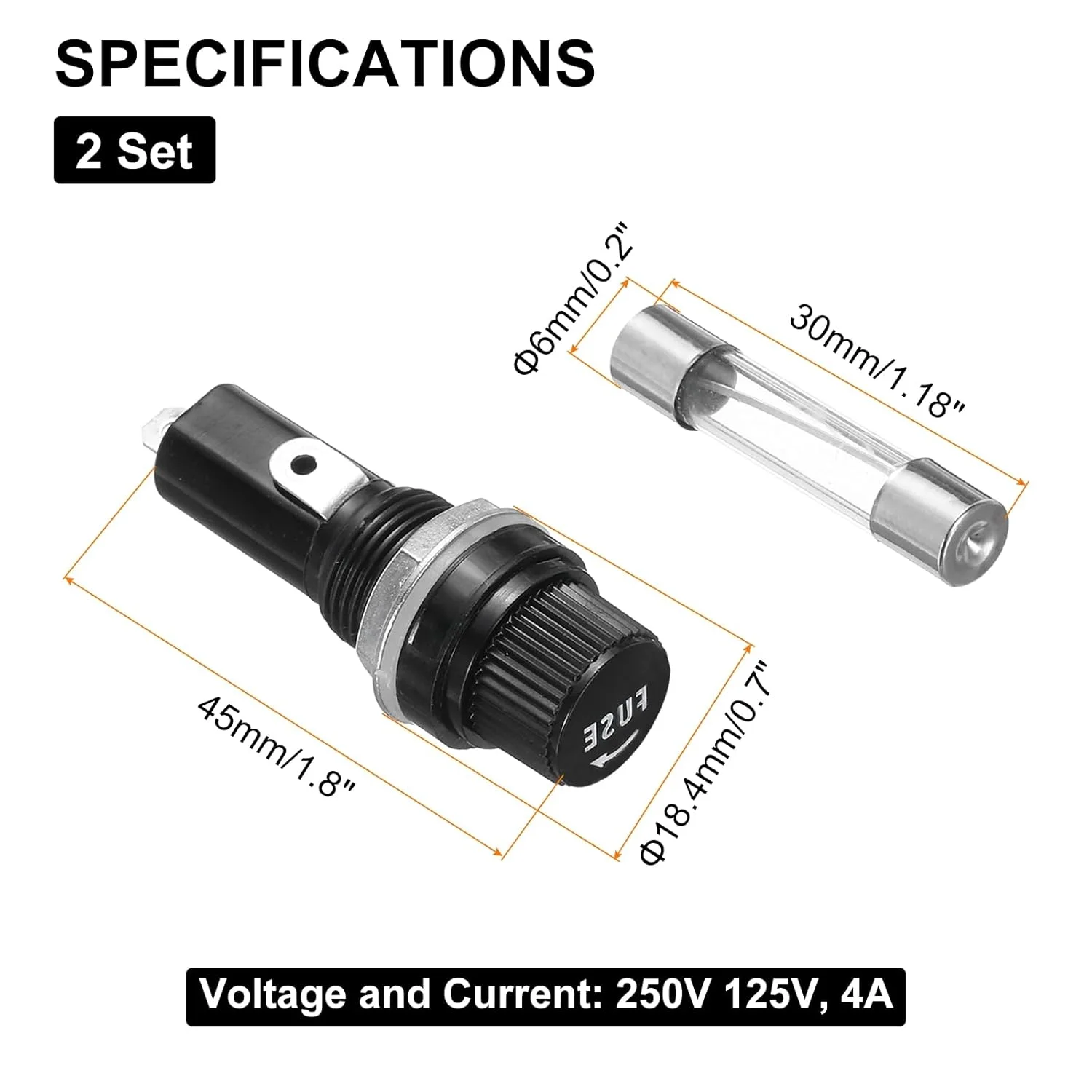 sourcing map 2 عدد جا فیوزی پنلی 45x18.4 میلی متر 250 ولت 125 ولت، جا فیوزی کلاهک پیچی 4 آمپر با 2 عدد فیوز شیشه ای سریع سوز 6x30 میلی متر sourcing map 2 عدد جا فیوزی پنلی 45x18.4 میلی متر 250 ولت 125 ولت، جا فیوزی کلاهک پیچی 4 آمپر با 2 عدد فیوز شیشه ای سریع سوز 6x30 میلی متر