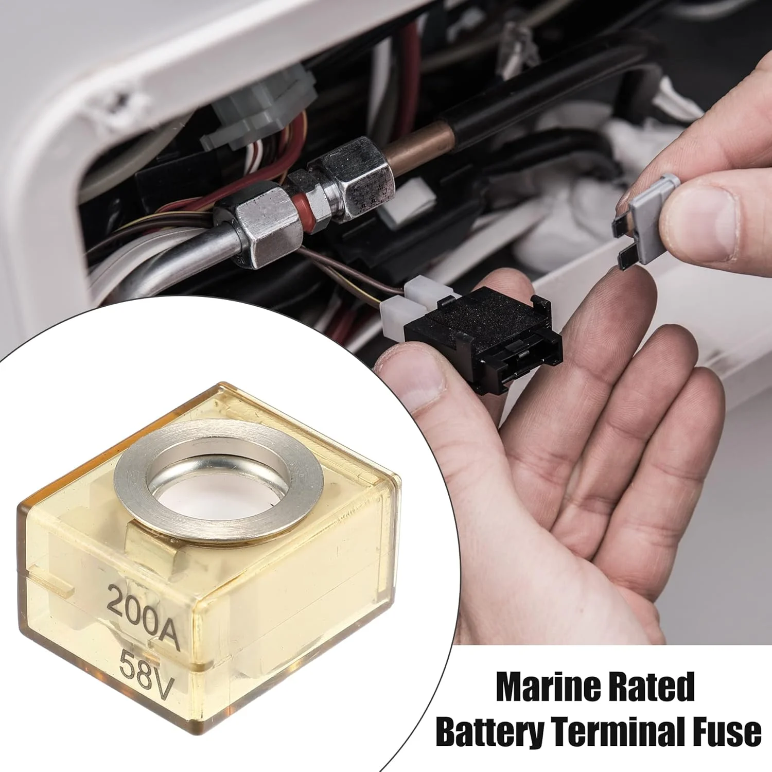 X AUTOHAUX فیوز باتری دریایی 200 آمپر ضد آب، فقط فیوز ترمینال 58 ولت DC حداکثر X AUTOHAUX فیوز باتری دریایی 200 آمپر ضد آب، فقط فیوز ترمینال 58 ولت DC حداکثر