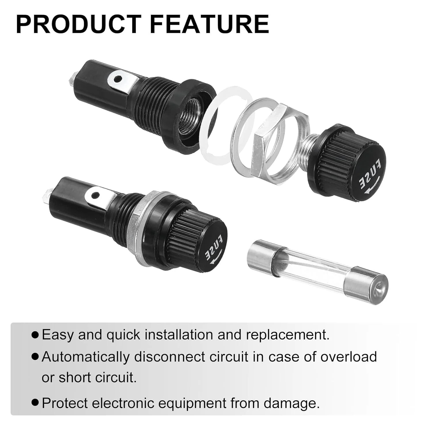 sourcing map 2 عدد جا فیوزی پنلی 45x18.4 میلی متر 250 ولت 125 ولت، جا فیوزی کلاهک پیچی 4 آمپر با 2 عدد فیوز شیشه ای سریع سوز 6x30 میلی متر sourcing map 2 عدد جا فیوزی پنلی 45x18.4 میلی متر 250 ولت 125 ولت، جا فیوزی کلاهک پیچی 4 آمپر با 2 عدد فیوز شیشه ای سریع سوز 6x30 میلی متر