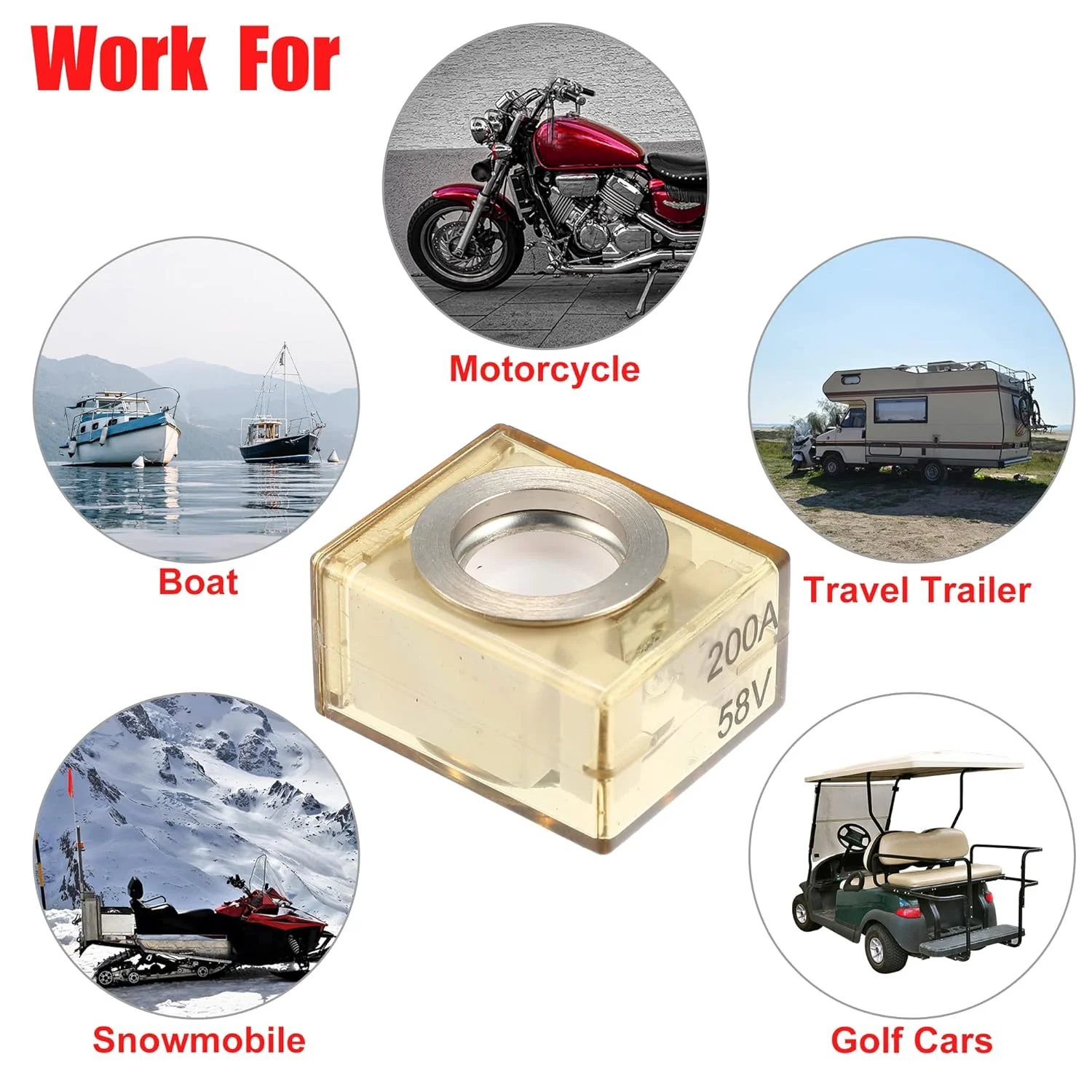 X AUTOHAUX فیوز باتری دریایی 200 آمپر ضد آب، فقط فیوز ترمینال 58 ولت DC حداکثر X AUTOHAUX فیوز باتری دریایی 200 آمپر ضد آب، فقط فیوز ترمینال 58 ولت DC حداکثر