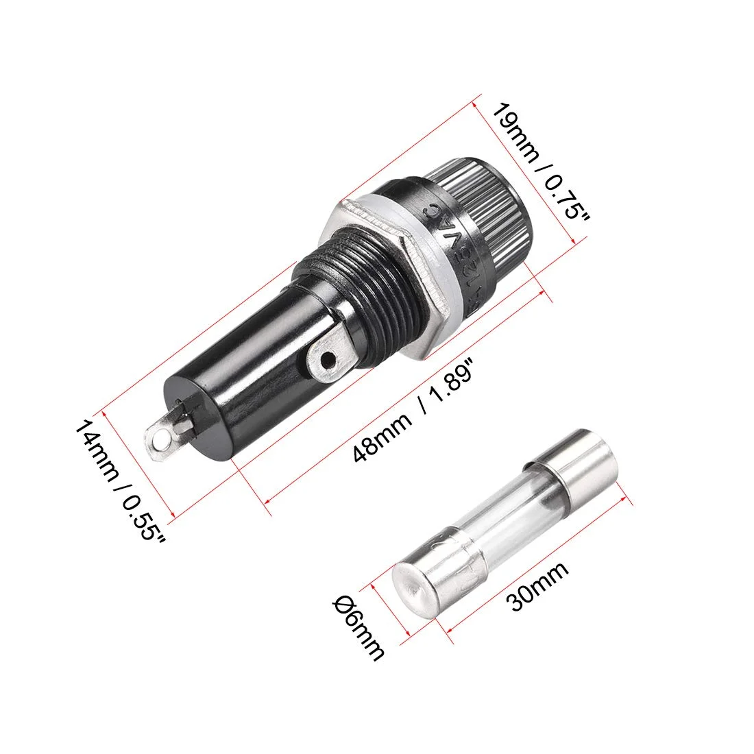 جا فیوزی پنلی با درپوش پیچی AC 125V/15A 250V/10A مشکی همراه با فیوز شیشه ای 6x30mm، 10 عدد جا فیوزی پنلی با درپوش پیچی AC 125V/15A 250V/10A مشکی همراه با فیوز شیشه ای 6x30mm، 10 عدد