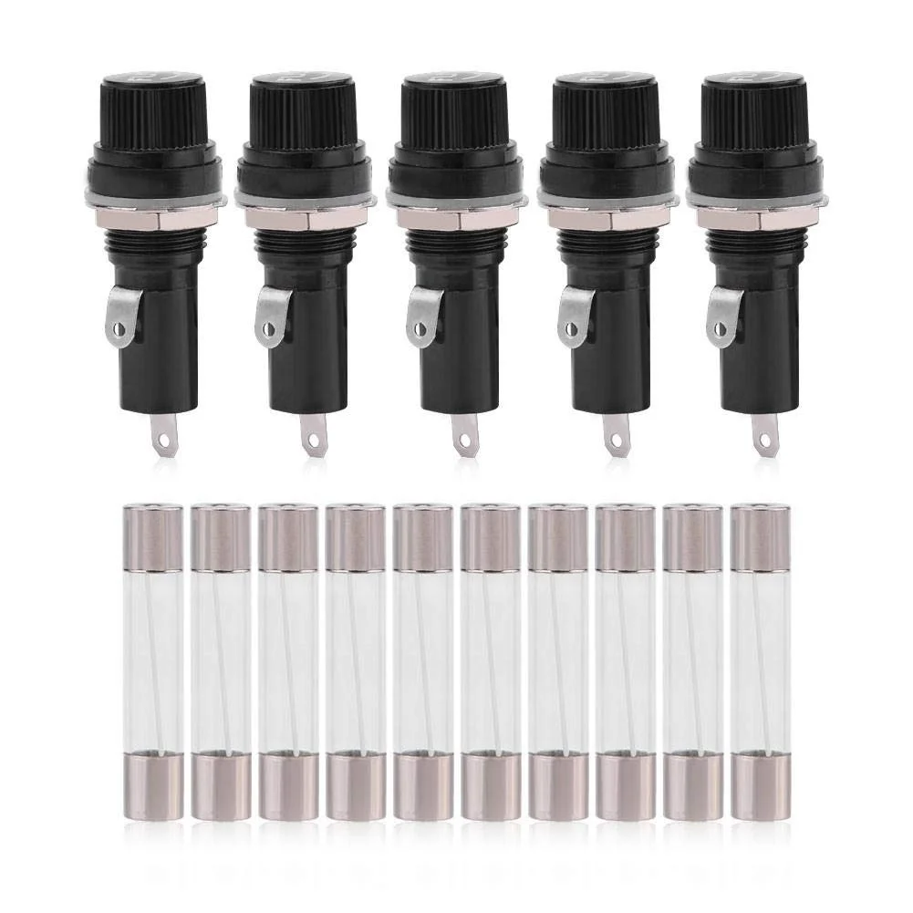 کیمیس سوکت نگهدارنده فیوز، 5 عدد سوکت نگهدارنده فیوز نصب شده روی پنل الکتریکی برای فیوزهای شیشه ای 6 × 30 AC 125V 15A/250V 10A