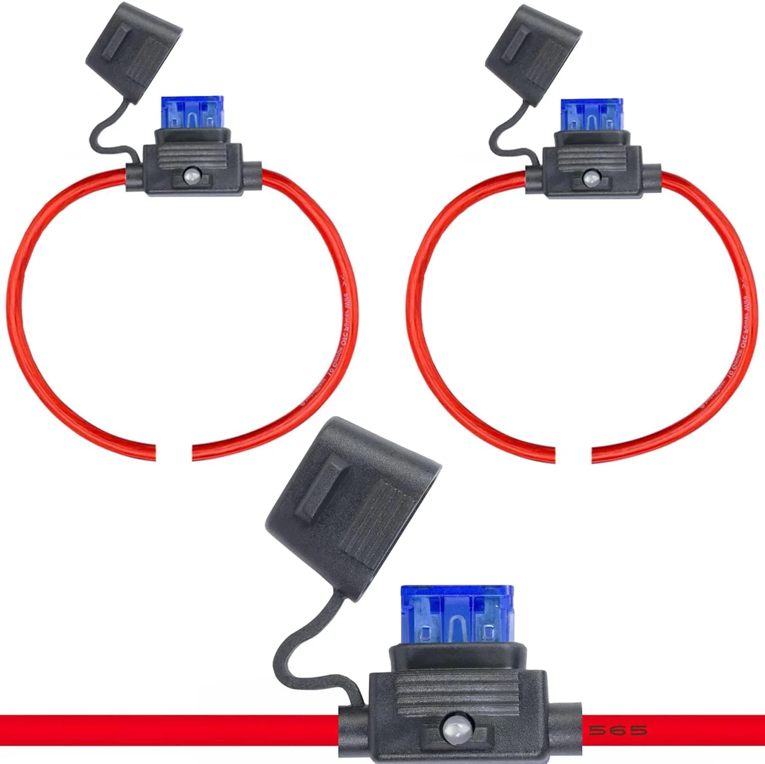 نگهدارنده فیوز خطی ZHOFONET 10AWG با کابل 30 سانتی متری، نگهدارنده فیوز خودرو ضد آب با درپوش، دارای فیوز تیغه ای مینیاتوری کم مشخصات 15 آمپر و 30 آمپر، 2 عددی