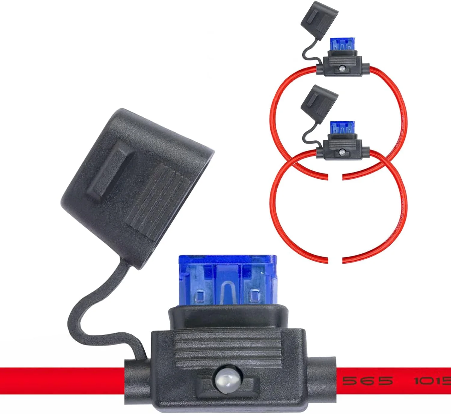 نگهدارنده فیوز خطی ZHOFONET 10AWG با کابل 30 سانتی متری، نگهدارنده فیوز خودرو ضد آب با درپوش، دارای فیوز تیغه ای مینیاتوری کم مشخصات 15 آمپر و 30 آمپر، 2 عددی