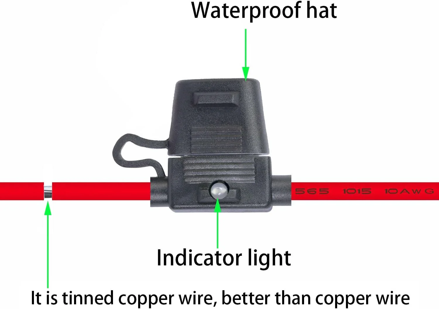 نگهدارنده فیوز خطی ZHOFONET 10AWG با کابل 30 سانتی متری، نگهدارنده فیوز خودرو ضد آب با درپوش، دارای فیوز تیغه ای مینیاتوری کم مشخصات 15 آمپر و 30 آمپر، 2 عددی