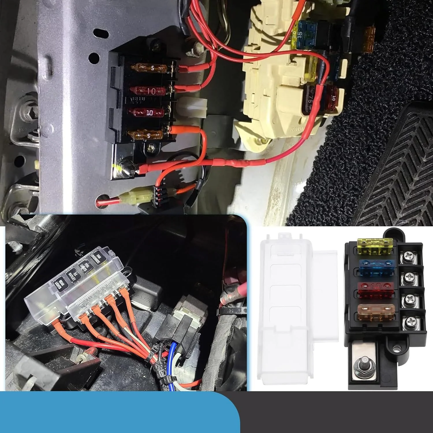 جعبه فیوز ضد آب 4 راهه خودرو 12V-24V لرد آو تولز، جعبه فیوز فلزی 9.3x4.4 سانتی متر با پیچ و مهره و فیوزهای 5A 10A 15A 20A برای کامیون ها، ماشین ها، کشتی ها - مشکی جعبه فیوز ضد آب 4 راهه خودرو 12V-24V لرد آو تولز، جعبه فیوز فلزی 9.3x4.4 سانتی متر با پیچ و مهره و فیوزهای 5A 10A 15A 20A برای کامیون ها، ماشین ها، کشتی ها - مشکی