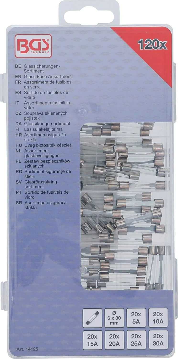 مجموعه فیوز شیشه ای BGS 14125، 120 عددی مجموعه فیوز شیشه ای BGS 14125، 120 عددی