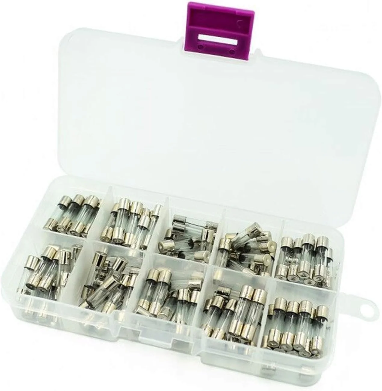فیوزهای شیشه ای سریع سوز 0.2A 0.5A 1A 2A 3A 5A 8A 10A 15A 20A، 100 عدد/مجموعه 5x20mm کیت های متفرقه فیوز شیشه ای مناسب برای خودرو