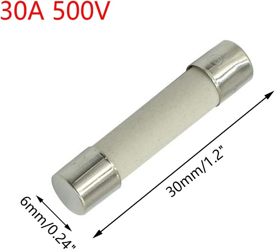 Hxchen 10 عدد فیوز سرامیکی کارتریجی 500 ولت 30 آمپر با عملکرد سریع و ظرفیت شکست پایین 6x30mm Hxchen 10 عدد فیوز سرامیکی کارتریجی 500 ولت 30 آمپر با عملکرد سریع و ظرفیت شکست پایین 6x30mm