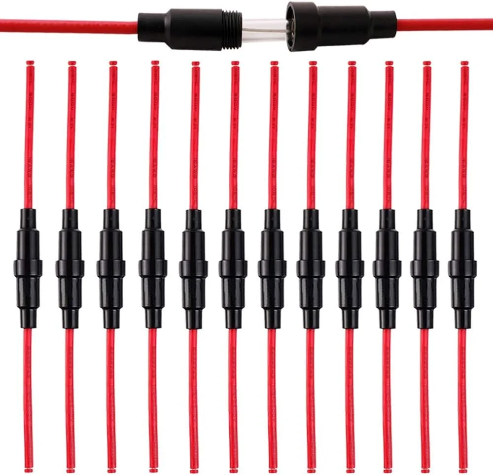 12 عدد نگهدارنده فیوز لوله شیشه ای AGC حرفه ای 6 × 30 میلی متری، نوع پیچی در خط، جعبه فیوز 32 ولت 20 آمپر با سیم 16 AWG، برای فیوزهای لوله شیشه ای سریع سوز (مشکی)