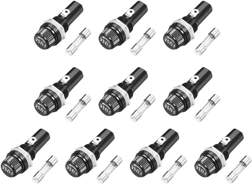 uxcell جا فیوزی پنلی با درپوش پیچی AC 125V/15A 250V/10A مشکی همراه با فیوز شیشه ای 6x30mm 10 ست