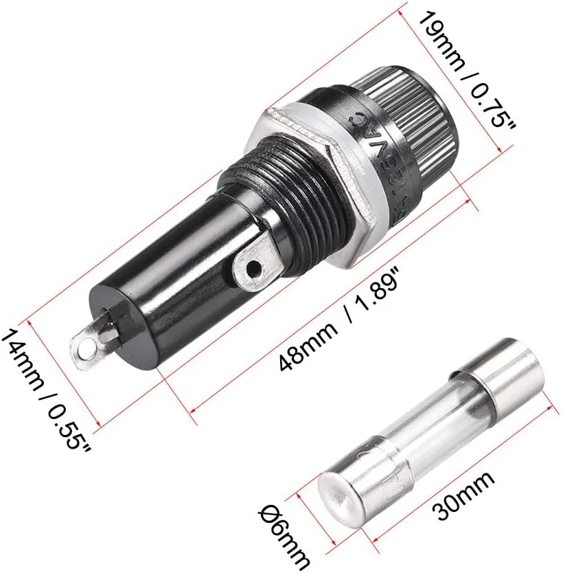 uxcell جا فیوزی پنلی با درپوش پیچی AC 125V/15A 250V/10A مشکی همراه با فیوز شیشه ای 6x30mm 10 ست uxcell جا فیوزی پنلی با درپوش پیچی AC 125V/15A 250V/10A مشکی همراه با فیوز شیشه ای 6x30mm 10 ست
