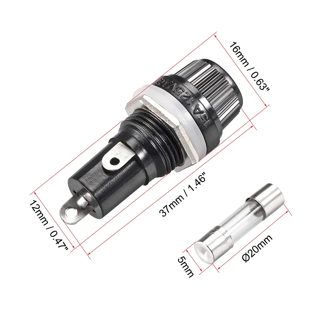 sourcing map هولدر فیوز پنلی با درپوش پیچی AC 125V/15A 250V/10A به همراه فیوز شیشه ای 5x20mm، 5 ست sourcing map هولدر فیوز پنلی با درپوش پیچی AC 125V/15A 250V/10A به همراه فیوز شیشه ای 5x20mm، 5 ست