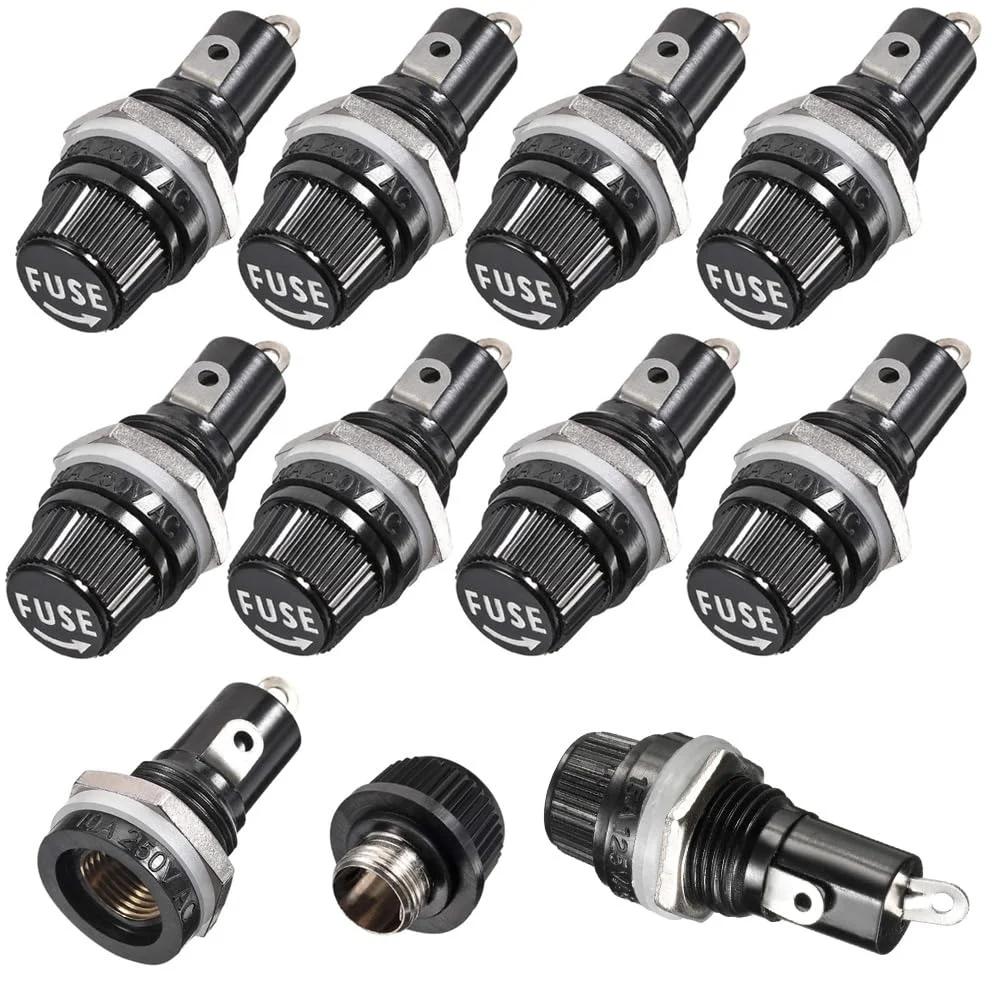 هولدر فووز 10 قطعة 5 x 20mm AC 10A 250V سیم‌بند سیم‌بندی شده Black