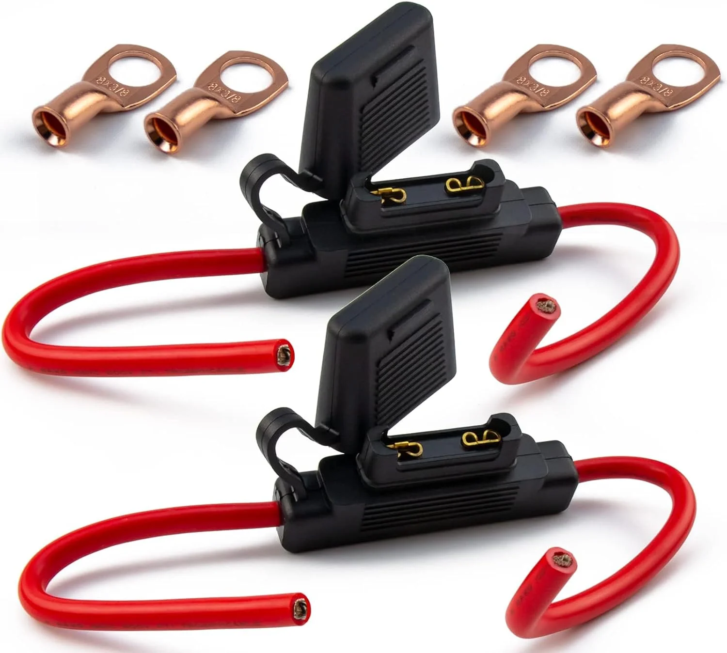 VANSIHO 2 عدد جا فیوزی ضد آب مشکی 8 گیج AWG برای فیوز MAXI با 4 عدد سرسیم UL 8 AWG 3/8 اینچ ترمینال حلقه ای مسی
