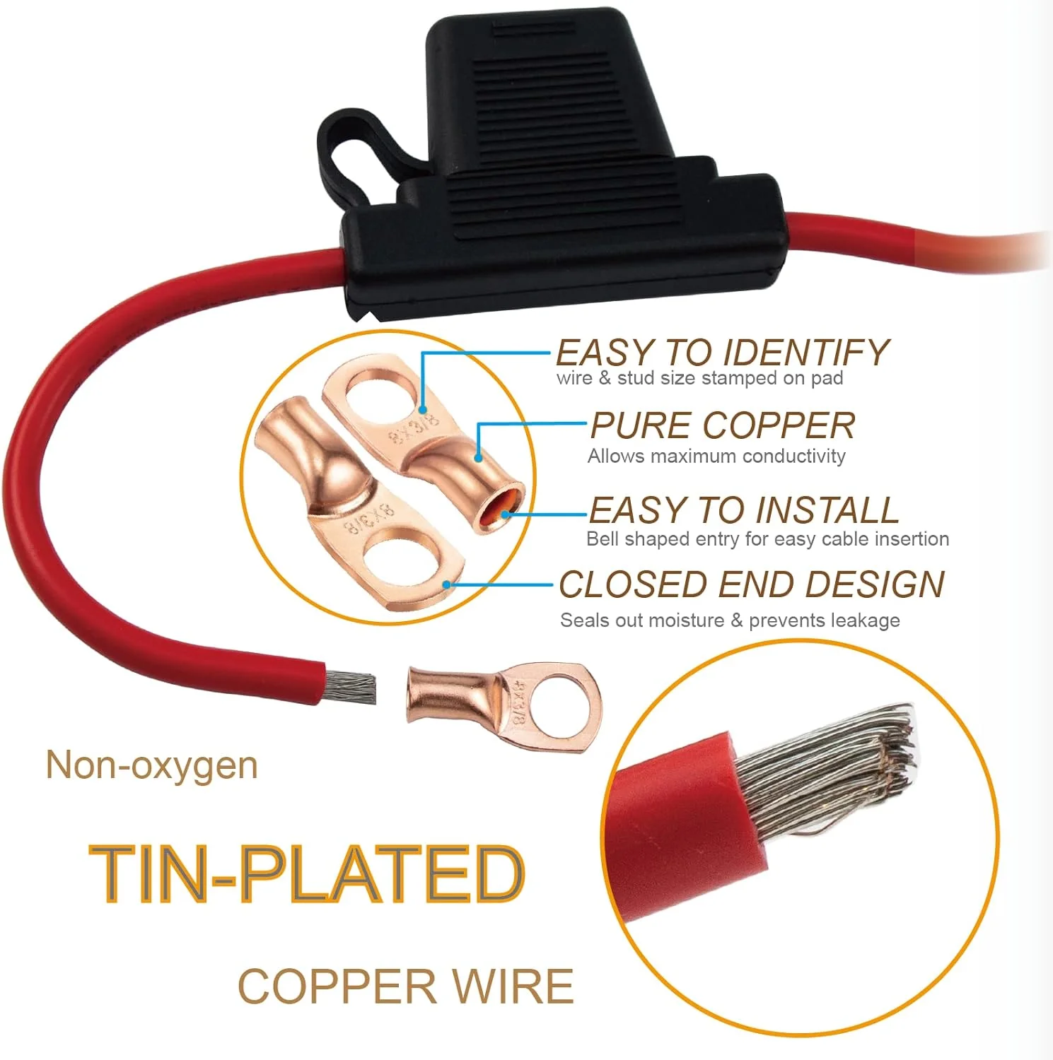 VANSIHO 2 عدد جا فیوزی ضد آب مشکی 8 گیج AWG برای فیوز MAXI با 4 عدد سرسیم UL 8 AWG 3/8 اینچ ترمینال حلقه ای مسی VANSIHO 2 عدد جا فیوزی ضد آب مشکی 8 گیج AWG برای فیوز MAXI با 4 عدد سرسیم UL 8 AWG 3/8 اینچ ترمینال حلقه ای مسی