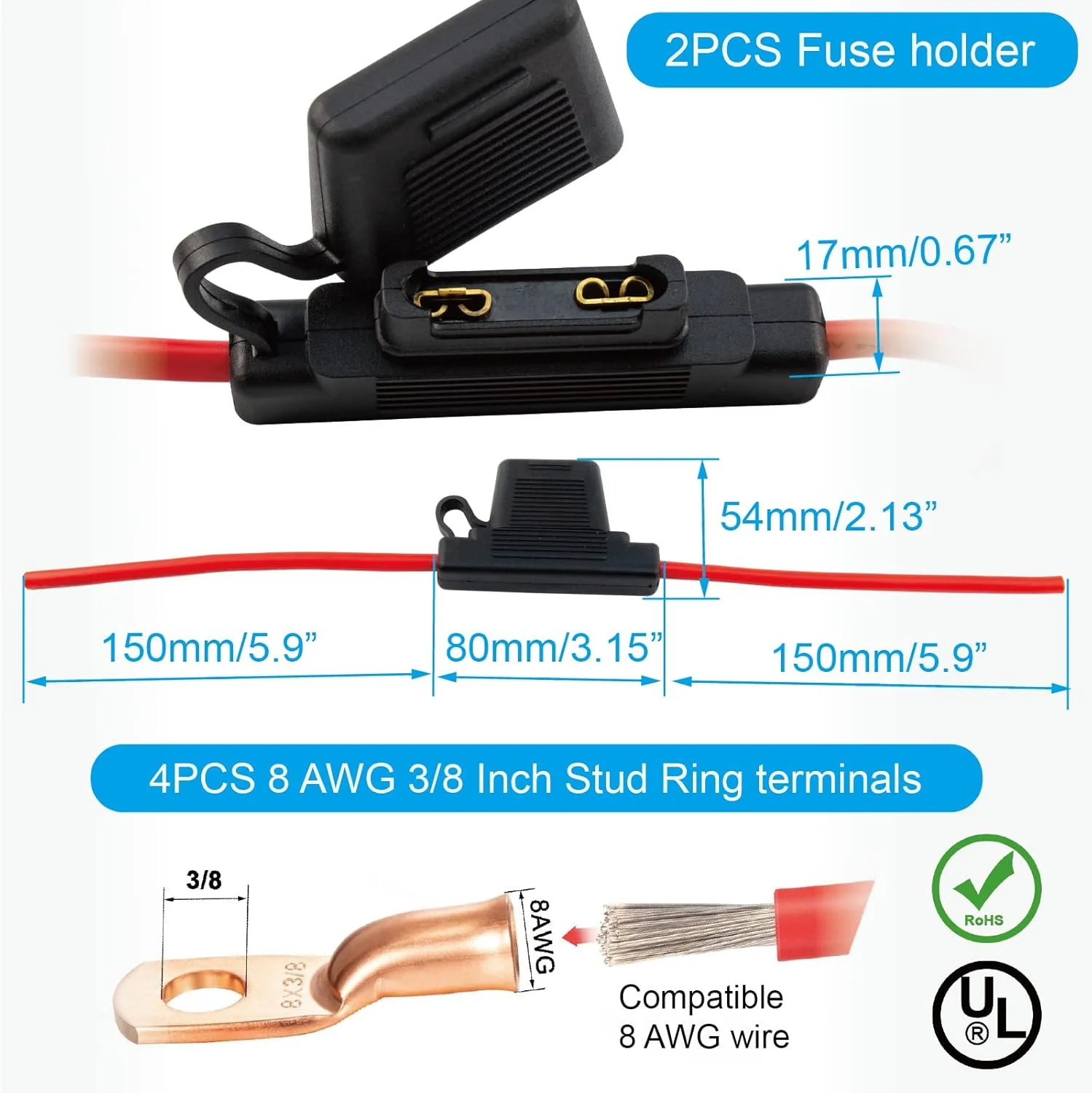 VANSIHO 2 عدد جا فیوزی ضد آب مشکی 8 گیج AWG برای فیوز MAXI با 4 عدد سرسیم UL 8 AWG 3/8 اینچ ترمینال حلقه ای مسی VANSIHO 2 عدد جا فیوزی ضد آب مشکی 8 گیج AWG برای فیوز MAXI با 4 عدد سرسیم UL 8 AWG 3/8 اینچ ترمینال حلقه ای مسی