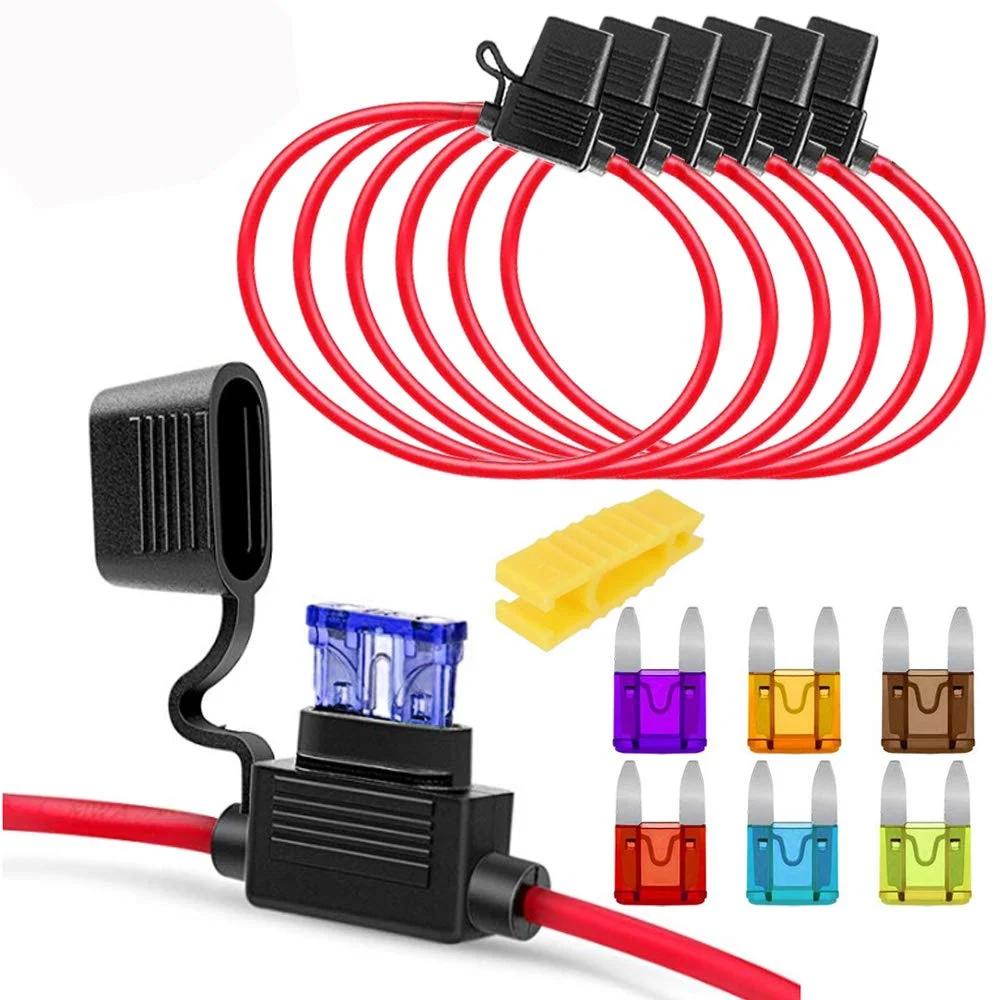 گبیدت 6 عدد هولدر فیوز 32 ولت 20 آمپر 16AWG با سیم برای کامیون خودرو، هولدر ضد آب فیوز تیغه ای، هولدر فیوز تیغه ای خطی با 6 عدد فیوز تیغه ای کوچک