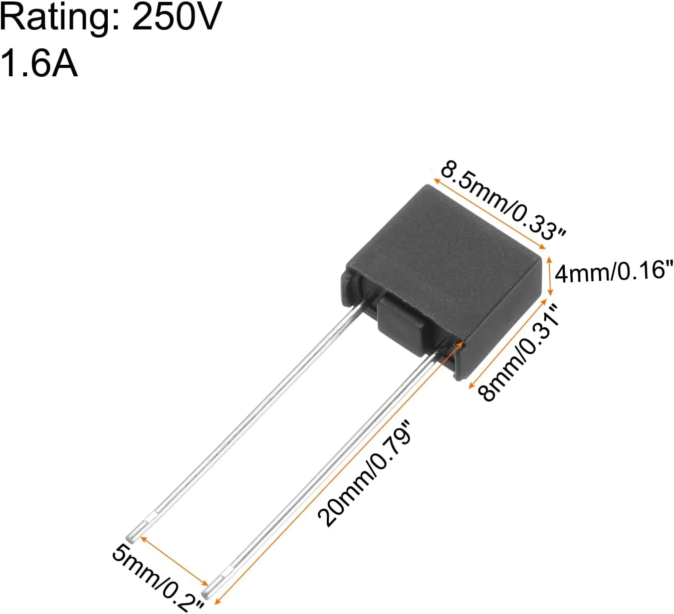 بسته 10 عددی فیوزهای مینیاتوری مربعی اسلو میکرو DIP QUARKZMAN مناسب برای قطعات الکترونیکی تعمیرات PCB LCD، 1.6 آمپر 250 ولت، مشکی