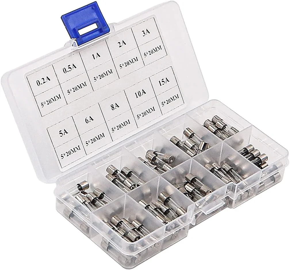 مجموعه 100 عددی فیوز شیشه ای سریع سوز NUZAMAS 5x20mm، شامل 0.2A، 0.5A، 1A، 2A، 3A، 5A، 6A، 8A، 10A، 15A مجموعه 100 عددی فیوز شیشه ای سریع سوز NUZAMAS 5x20mm، شامل 0.2A، 0.5A، 1A، 2A، 3A، 5A، 6A، 8A، 10A، 15A