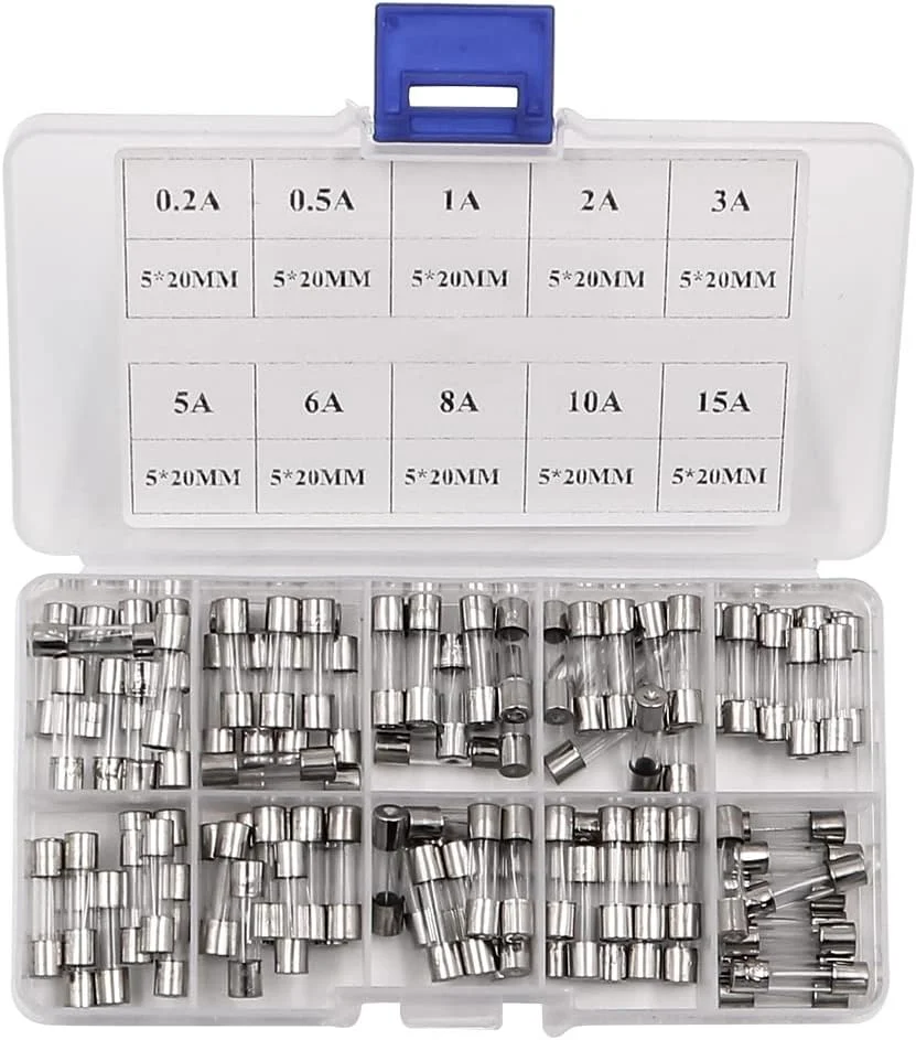 مجموعه 100 عددی فیوز شیشه ای سریع سوز NUZAMAS 5x20mm، شامل 0.2A، 0.5A، 1A، 2A، 3A، 5A، 6A، 8A، 10A، 15A مجموعه 100 عددی فیوز شیشه ای سریع سوز NUZAMAS 5x20mm، شامل 0.2A، 0.5A، 1A، 2A، 3A، 5A، 6A، 8A، 10A، 15A