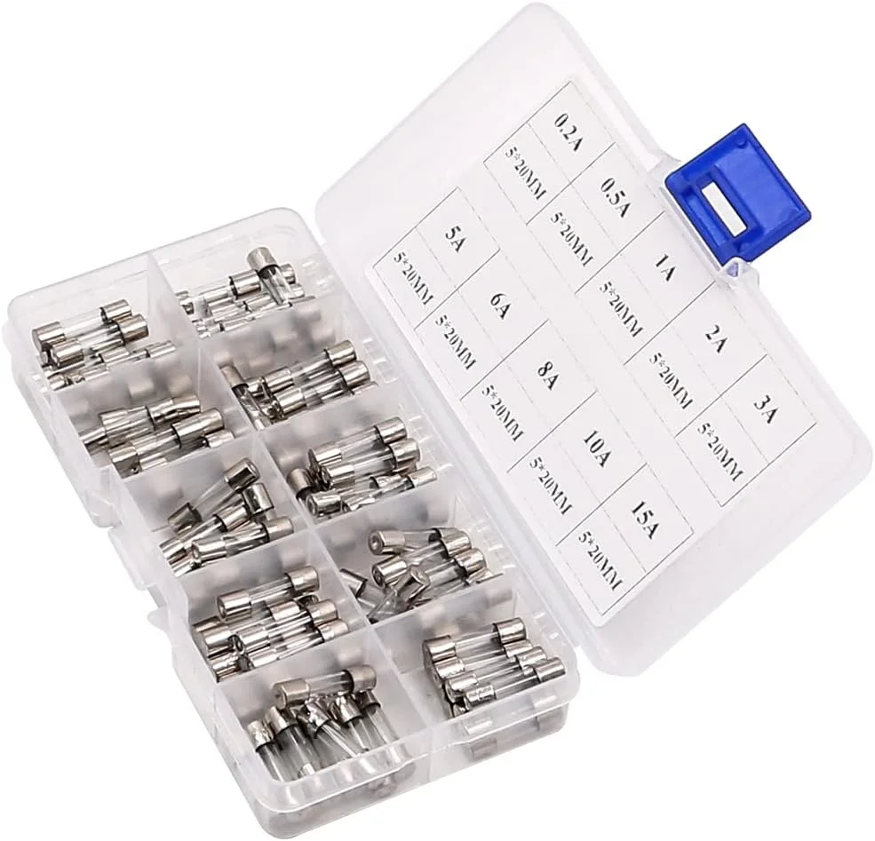 مجموعه 100 عددی فیوز شیشه ای سریع سوز NUZAMAS 5x20mm، شامل 0.2A، 0.5A، 1A، 2A، 3A، 5A، 6A، 8A، 10A، 15A مجموعه 100 عددی فیوز شیشه ای سریع سوز NUZAMAS 5x20mm، شامل 0.2A، 0.5A، 1A، 2A، 3A، 5A، 6A، 8A، 10A، 15A
