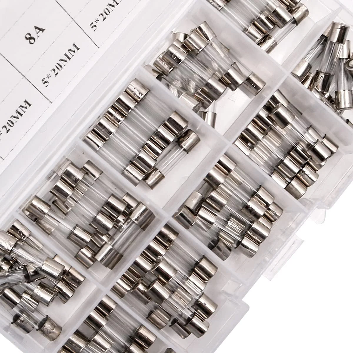 مجموعه 100 عددی فیوز شیشه ای سریع سوز NUZAMAS 5x20mm، شامل 0.2A، 0.5A، 1A، 2A، 3A، 5A، 6A، 8A، 10A، 15A مجموعه 100 عددی فیوز شیشه ای سریع سوز NUZAMAS 5x20mm، شامل 0.2A، 0.5A، 1A، 2A، 3A، 5A، 6A، 8A، 10A، 15A