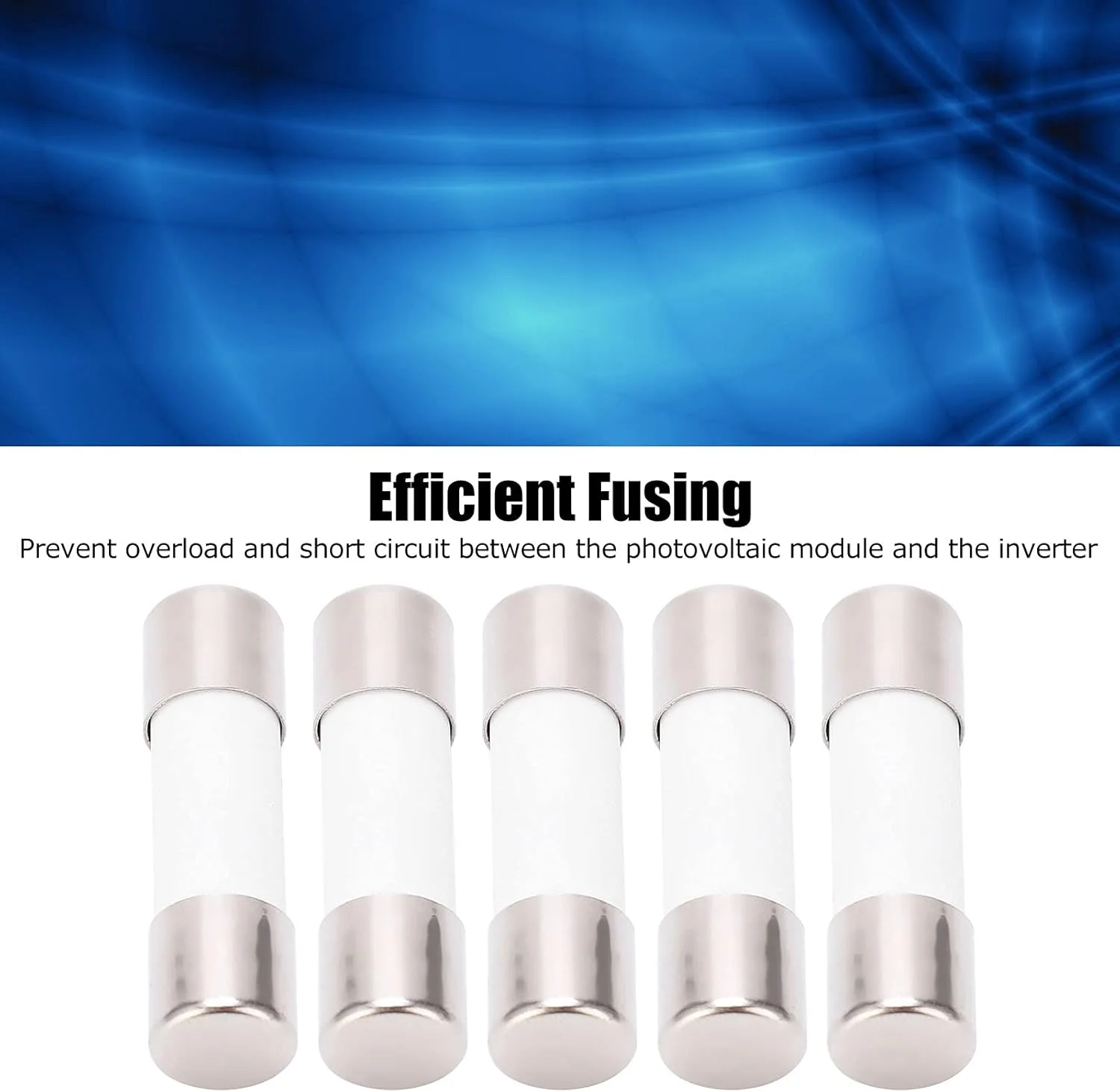 5 عدد فیوز لوله ای، فیوز شیشه ای DC 1000 ولت، فیوزهای تاخیری، مجموعه حفاظت فتوولتائیک، 10x38 میلی متر (20 آمپر)